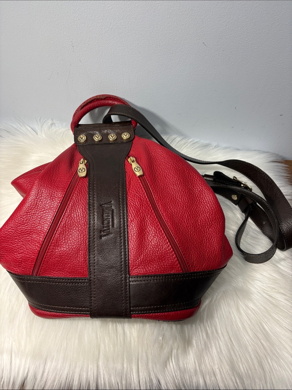 Valentina Italian Pebbled Leather Sling Bag Backpack Purse - Picture 11 of 16